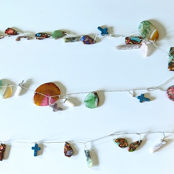 Handmade Garland of Quartz Crystals, Polished Rocks, Minerals, Colorful Pendants - Picture 7 of 7